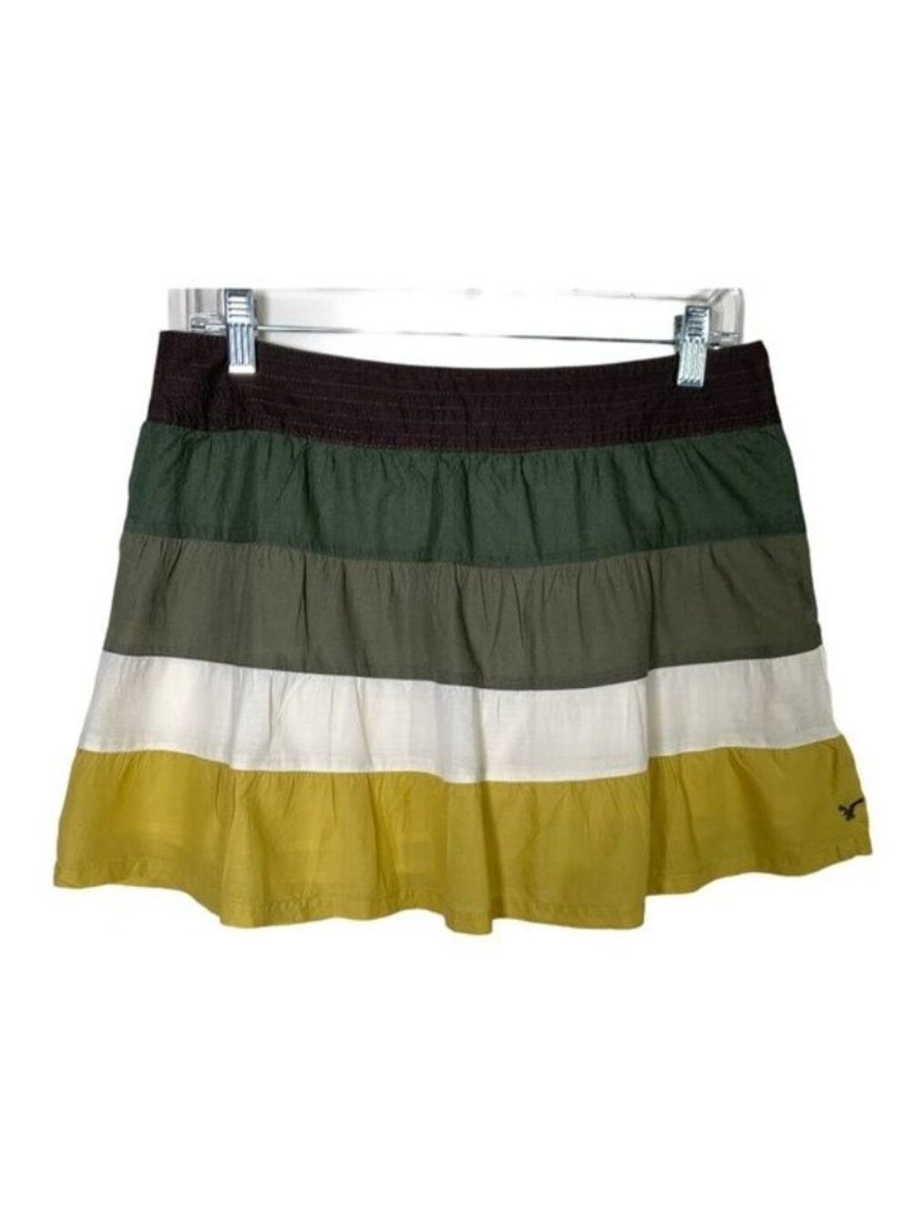 American Eagle Tiered Mini Skirt Womens 6 Green Stripe Boho Flare